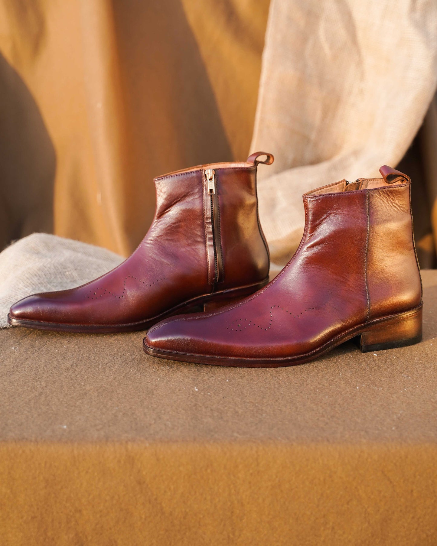 Zipper Tan Leather Boot
