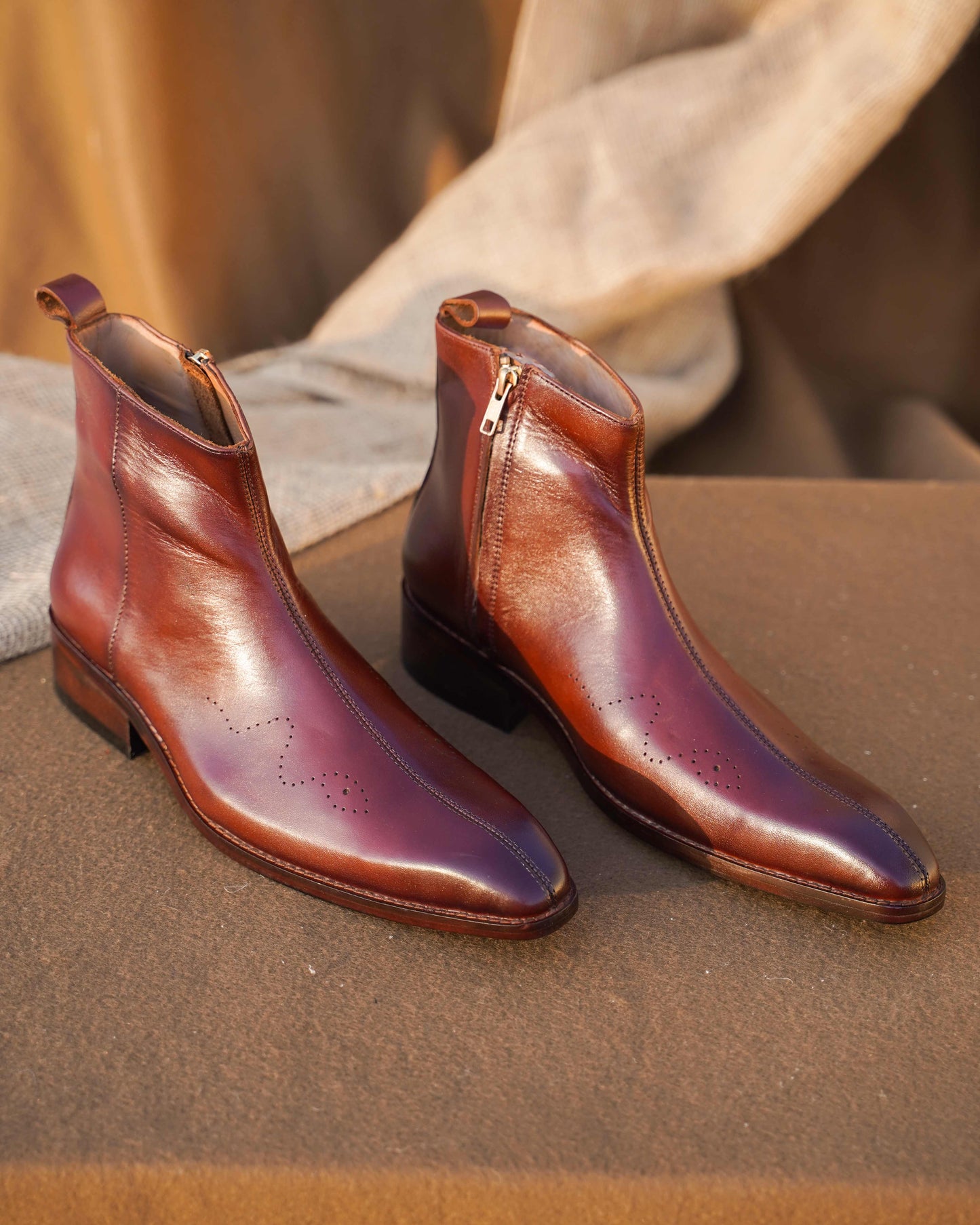 Zipper Tan Leather Boot