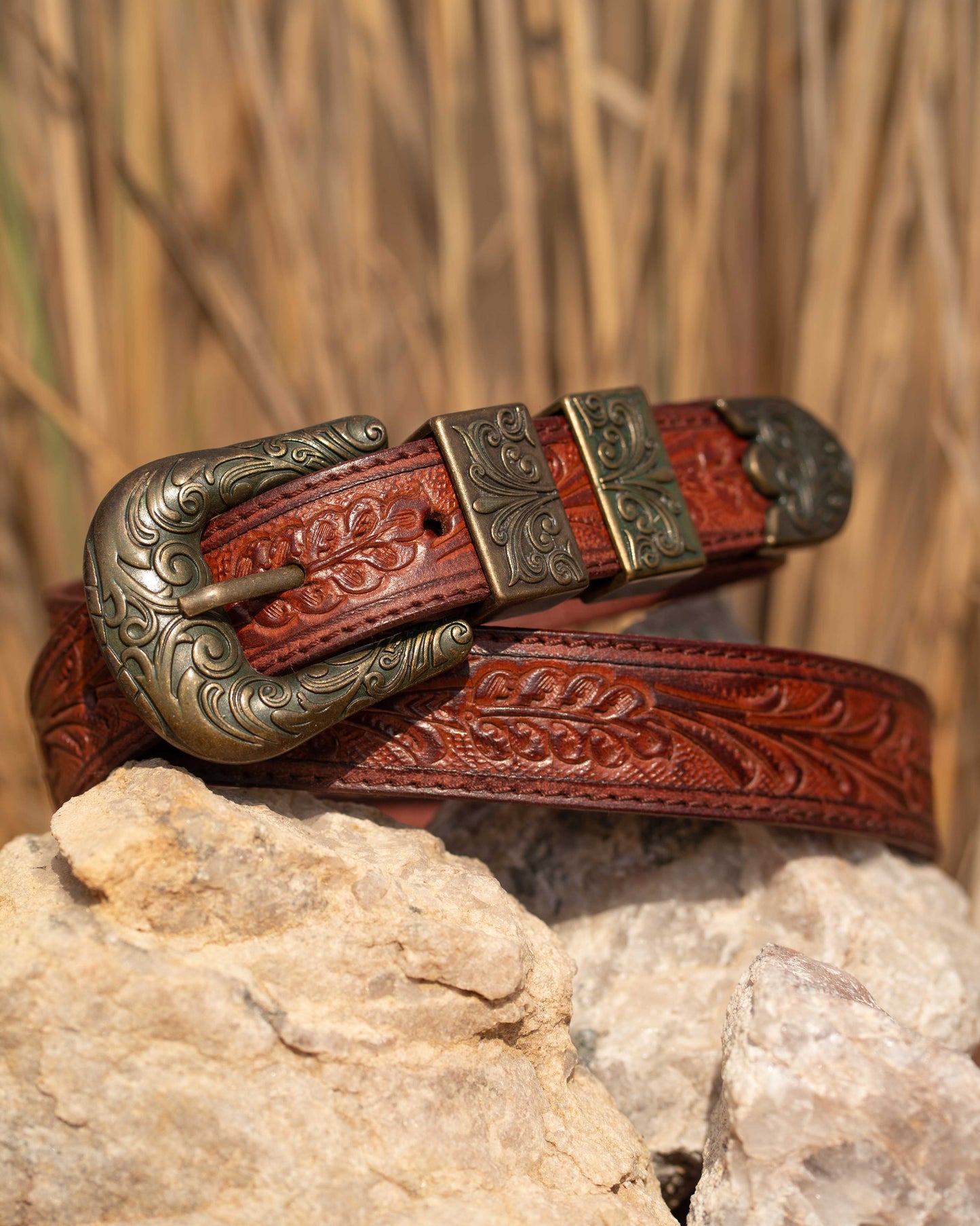Red Wine Tooled Belt