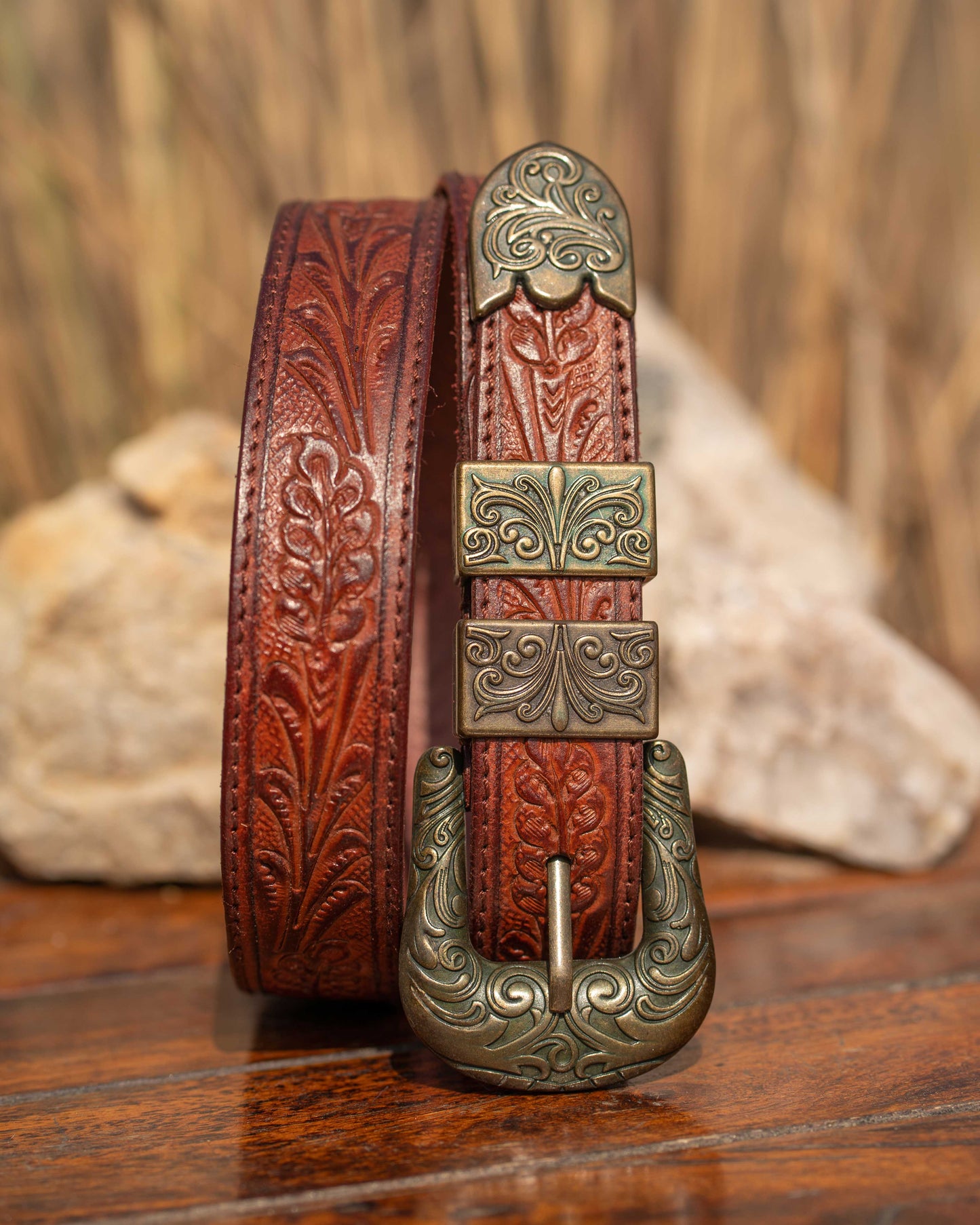 Red Wine Tooled Belt