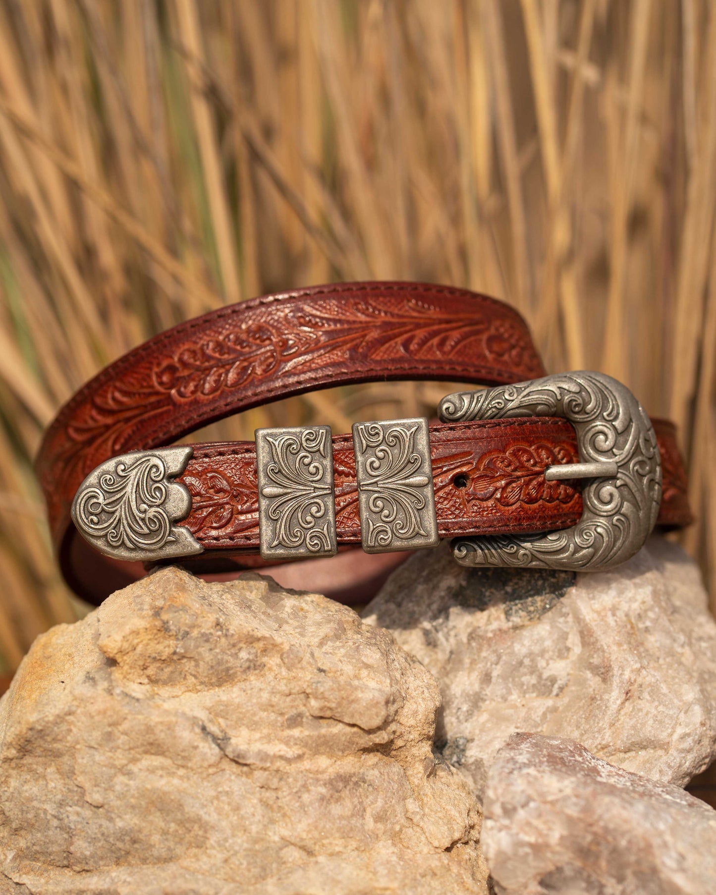 Red Wine Tooled Belt