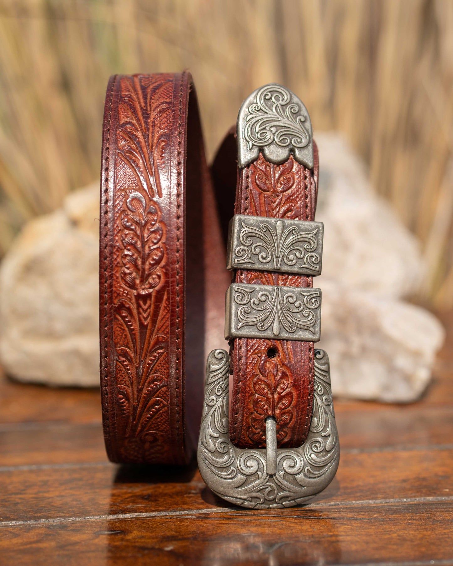 Red Wine Tooled Belt