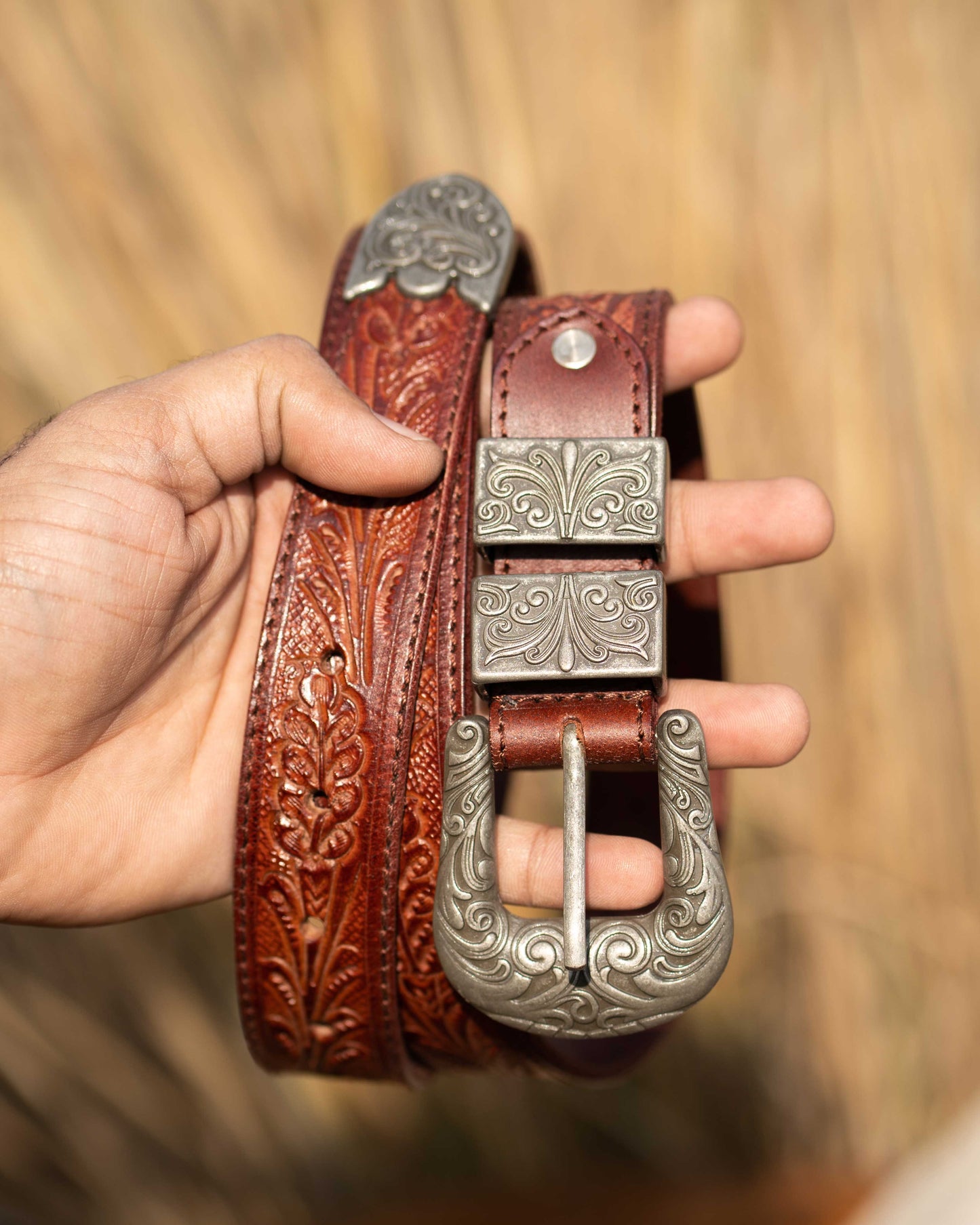 Red Wine Tooled Belt