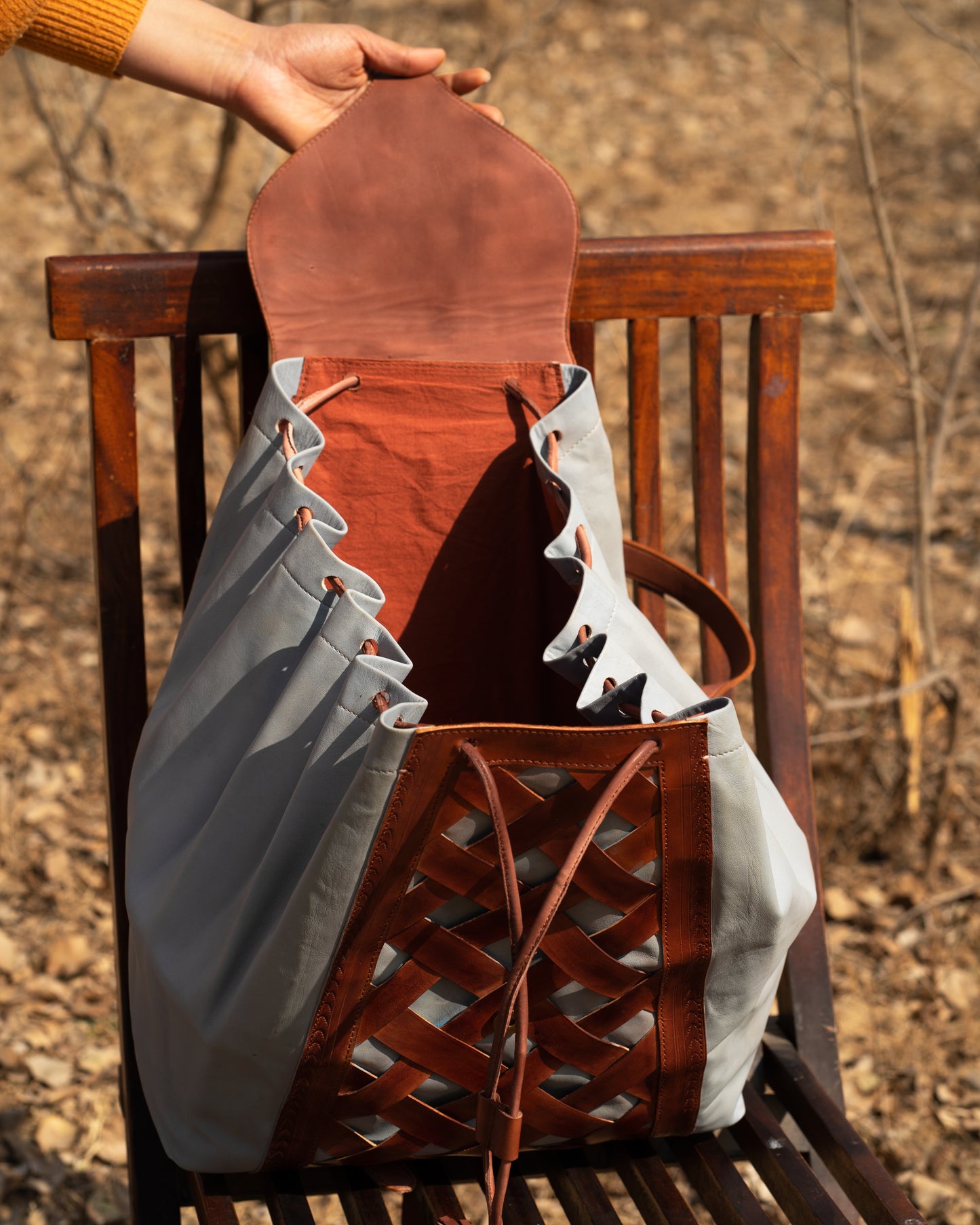 Vintage Unisex Brown Leather Tooled Backpack