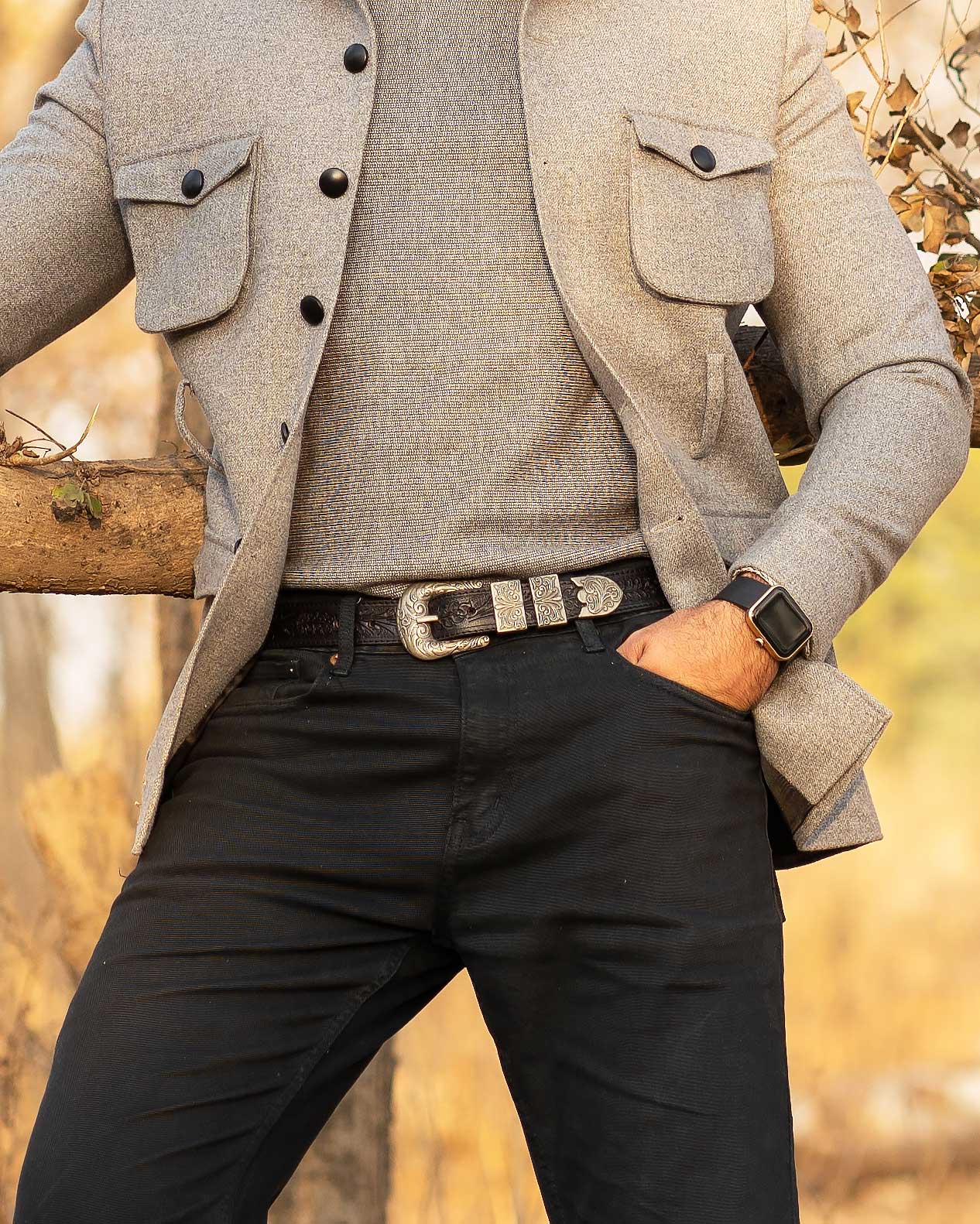 Black Tooled Belt