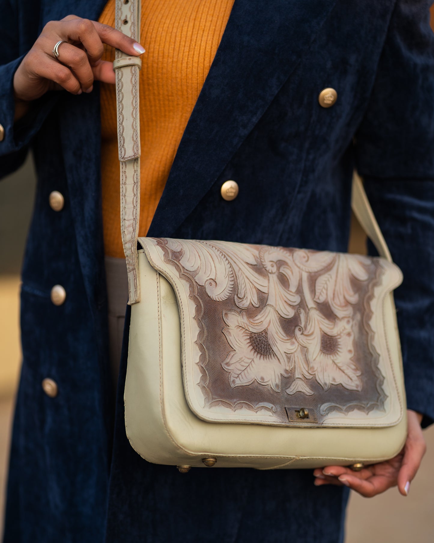 Grey Tooled Women Bag
