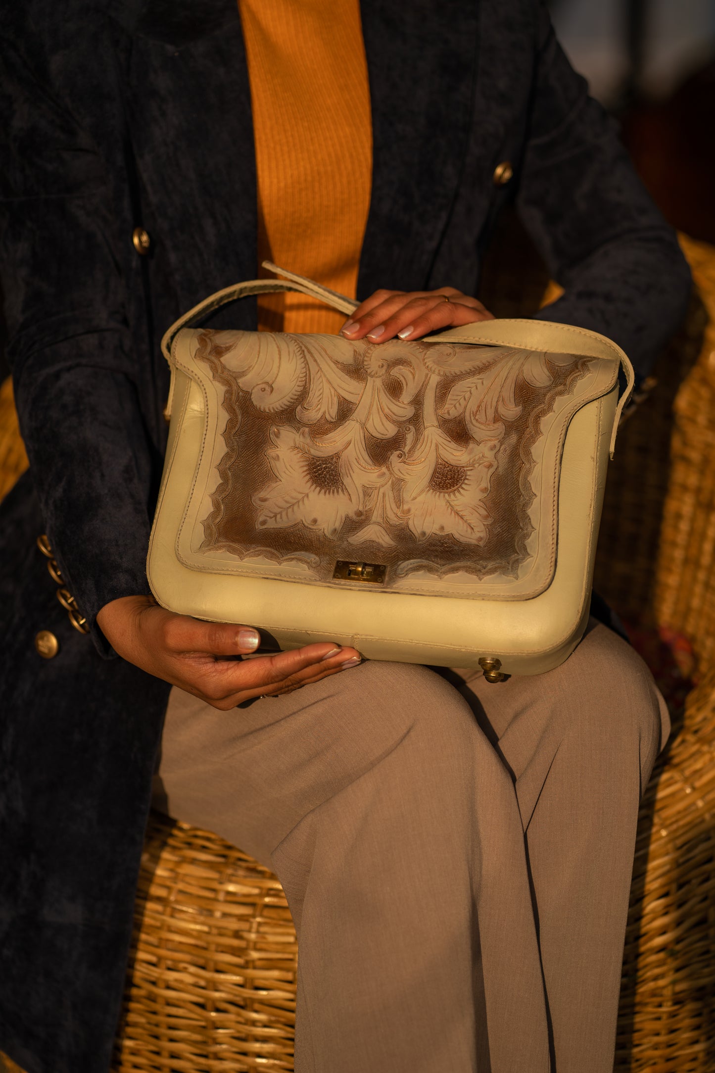 Grey Tooled Women Bag