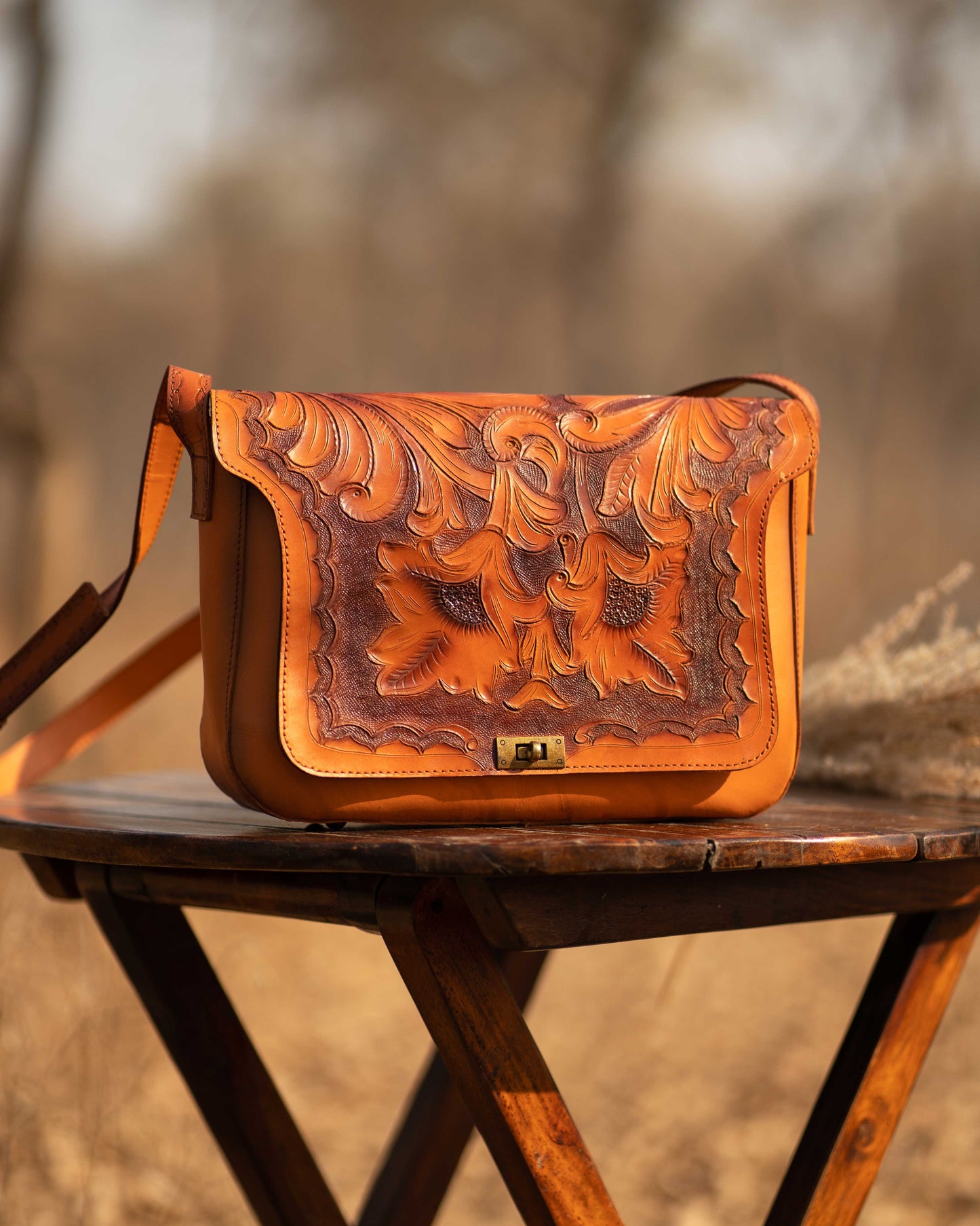 Tan Tooled Women Bag