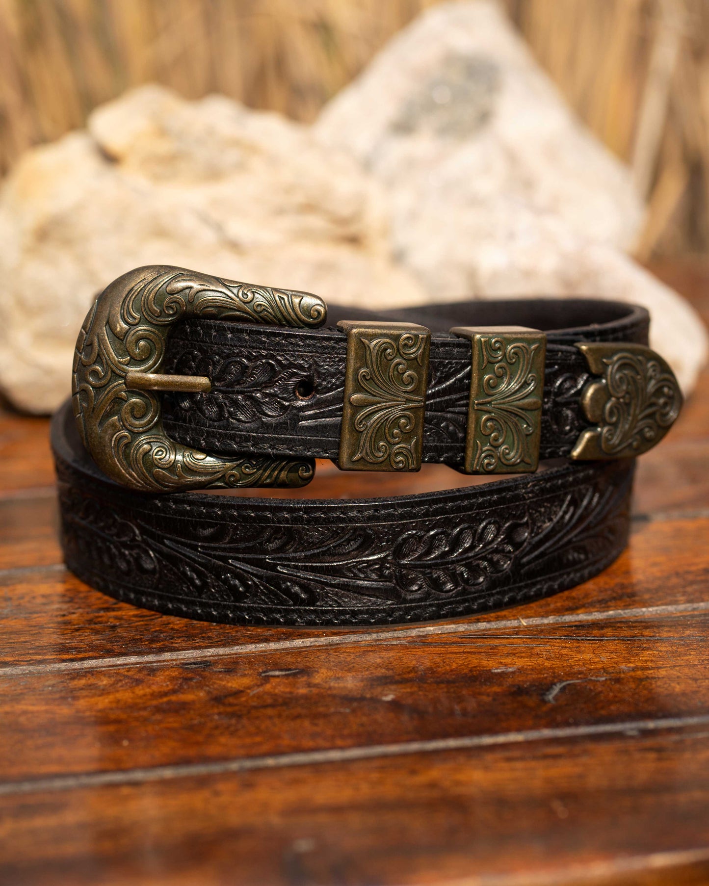 Black Tooled Belt
