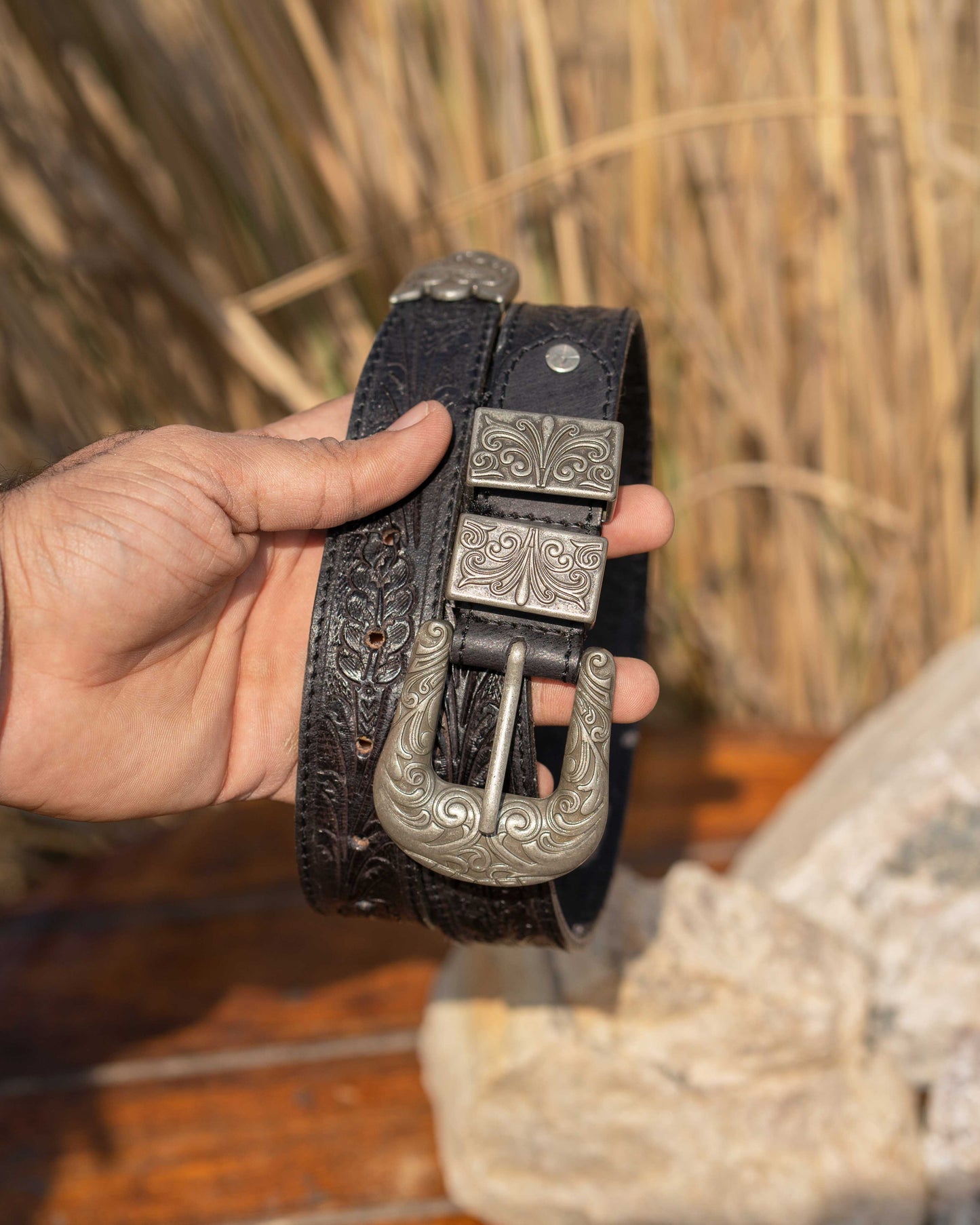Black Tooled Belt