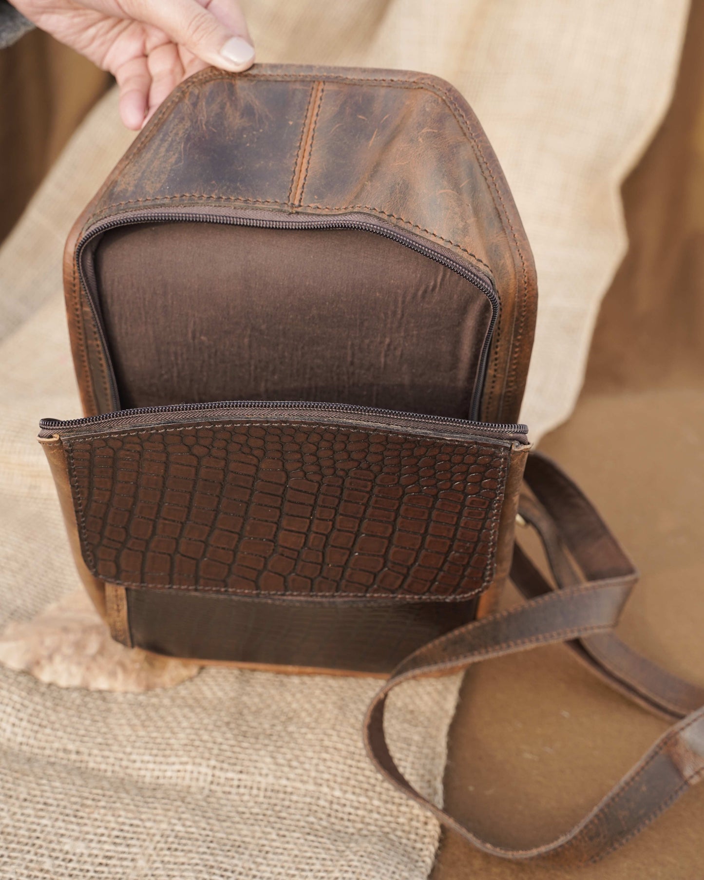 Unisex Brown Leather Crocpack
