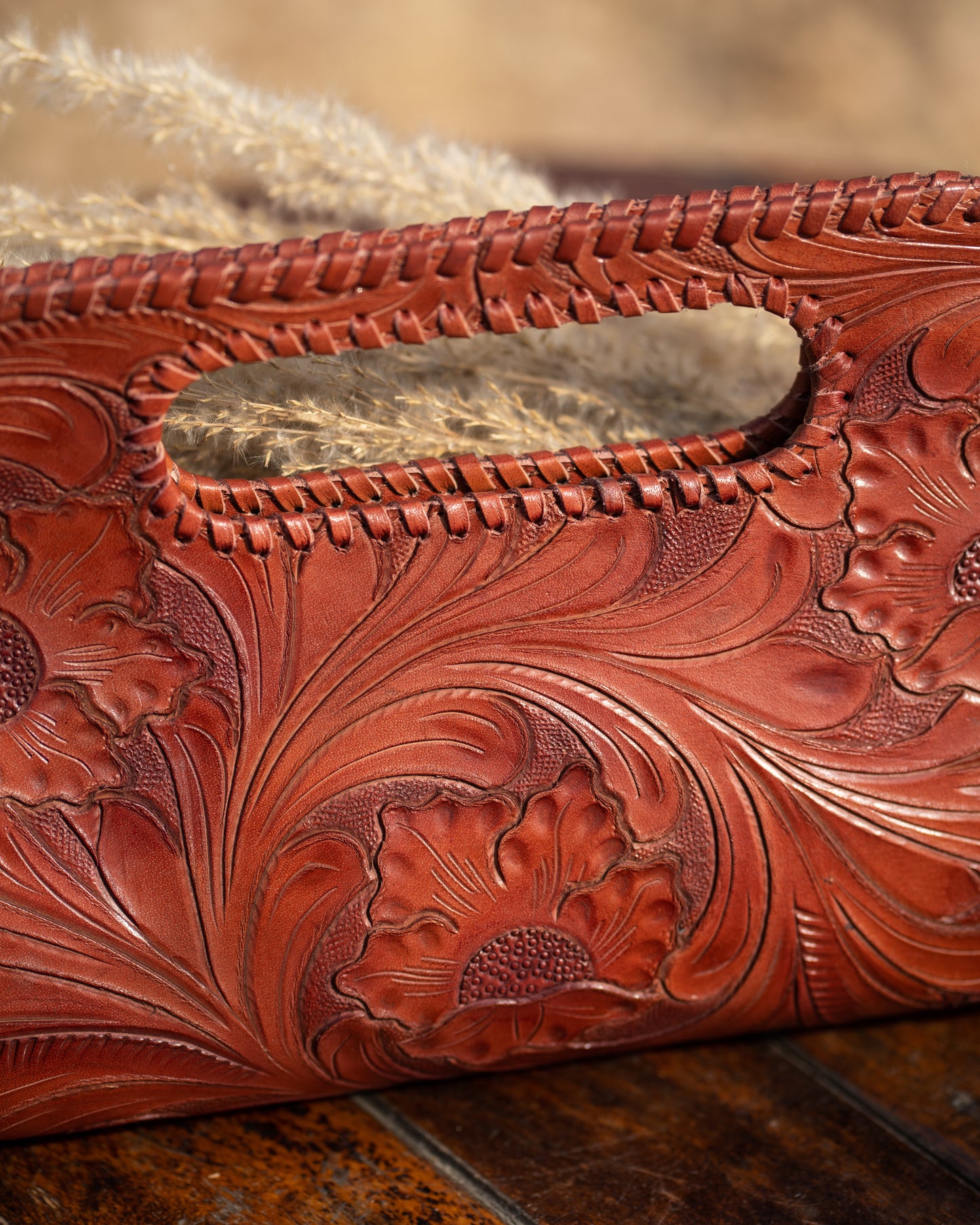 FloMotif Ruby Leather Tooled Clutch