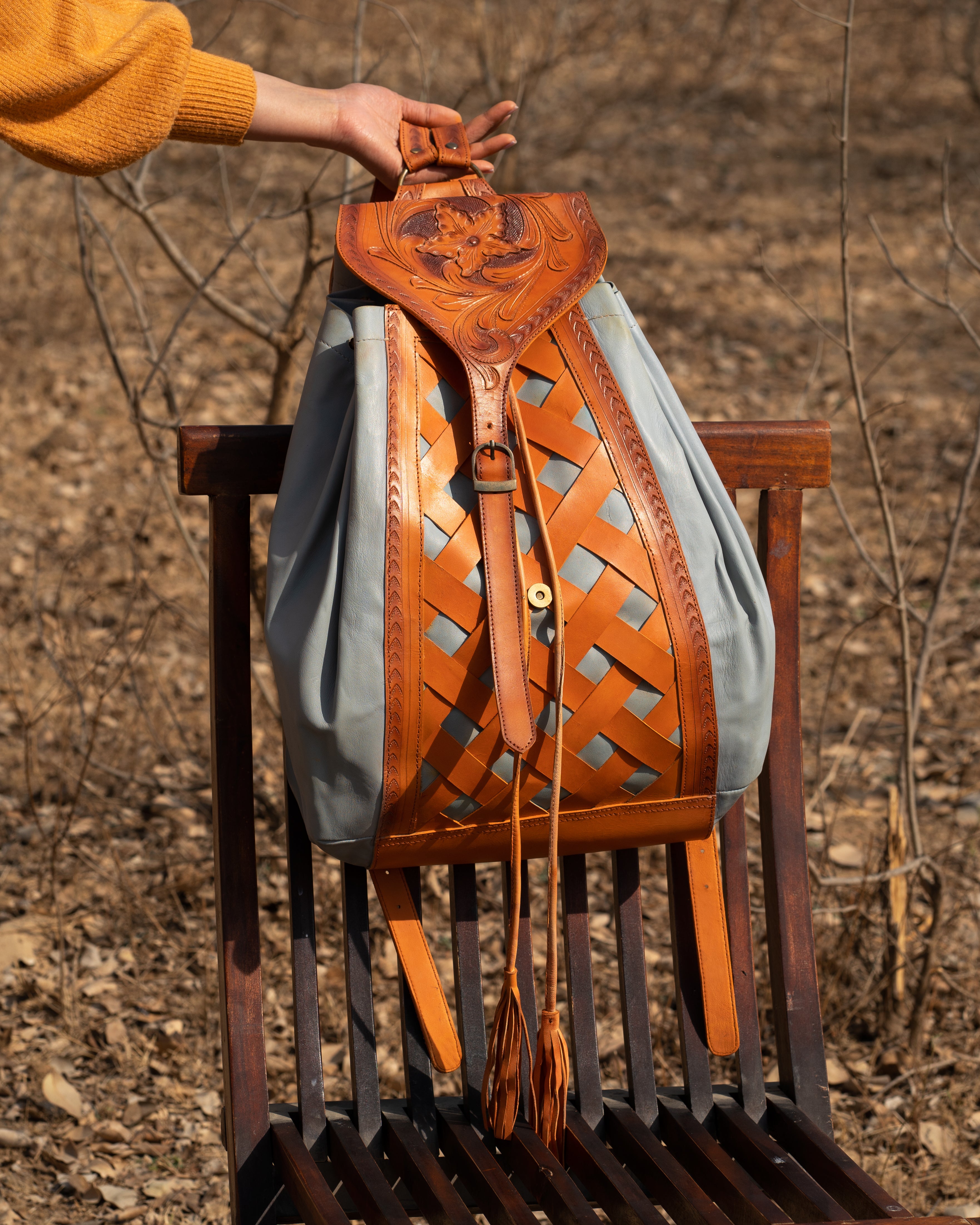 Hand- Tooled Leather and Suede Backpack - Trip to Cusco | NOVICA