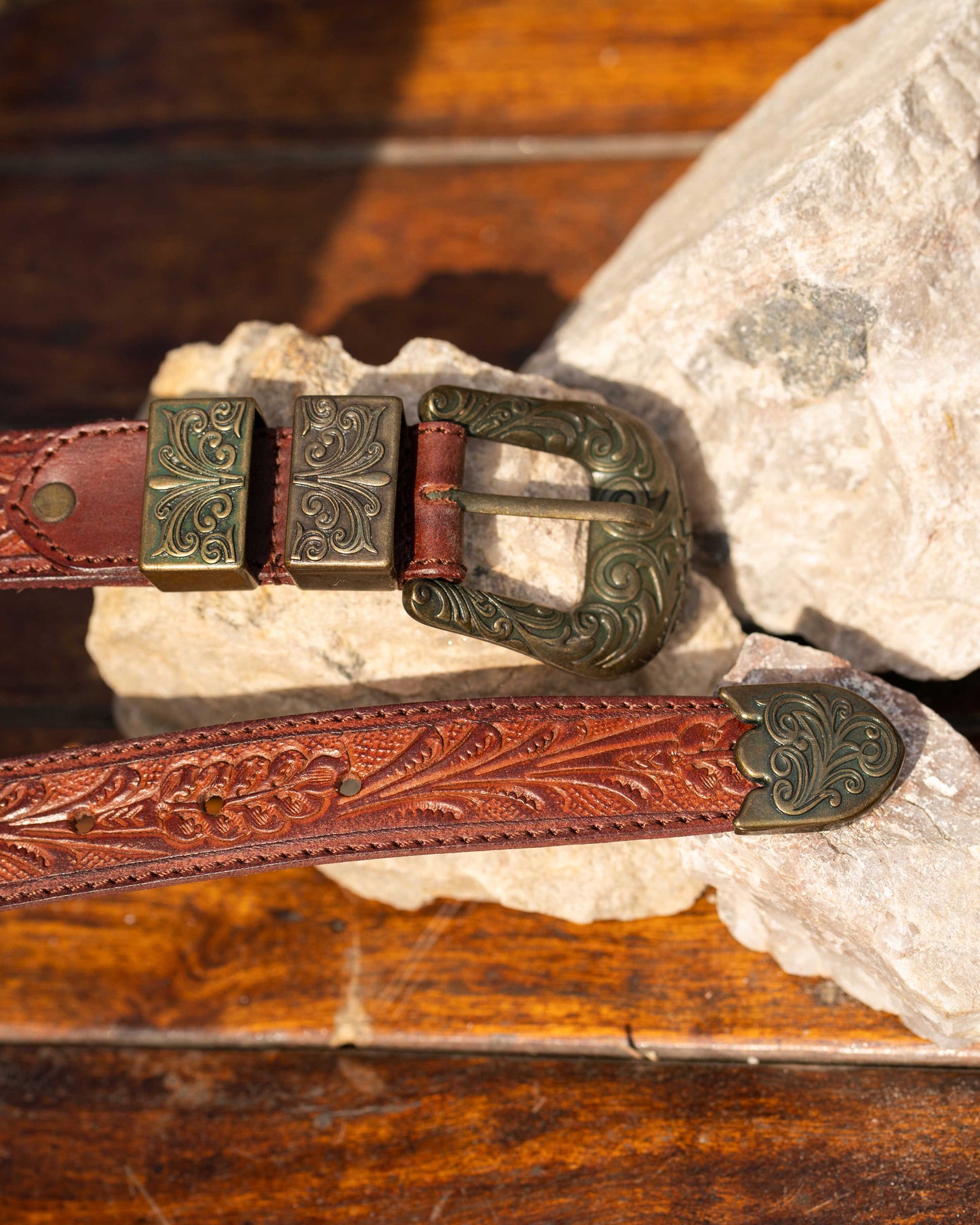 StacheMan's Red Wine Leather Tooled Belt